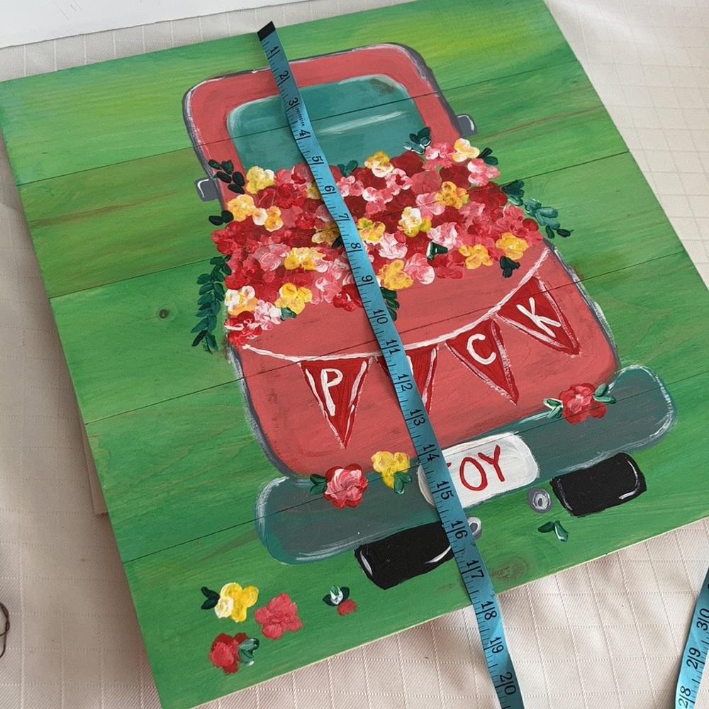 PICK JOY handmade painting on wood farmhouse floral pickup truck made by me - Picture 11 of 16